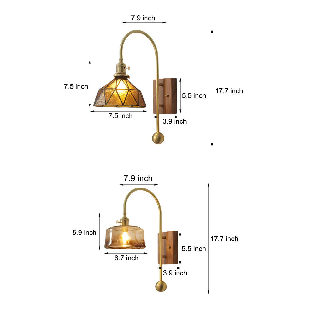 1 Head Vintage Brass Wall Light Glass Shade High Arm Wall Lamp