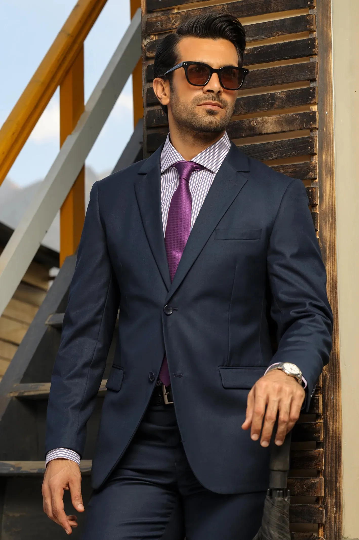 2PC Navy Blue Suit for Mens