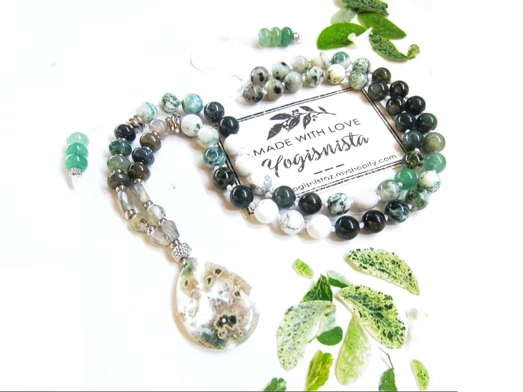 Abundance and Good Luck - Tree and Moss Agate Tubestone Cuff Bracelet