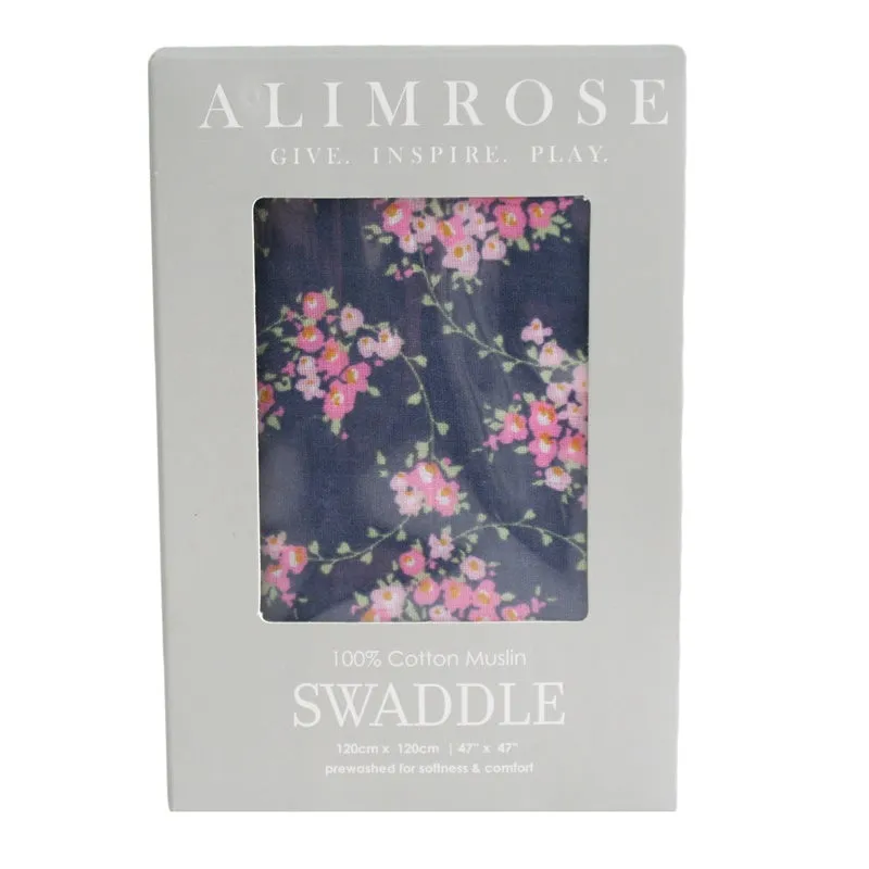 Alimrose - Muslin Swaddle - Wildflower Navy