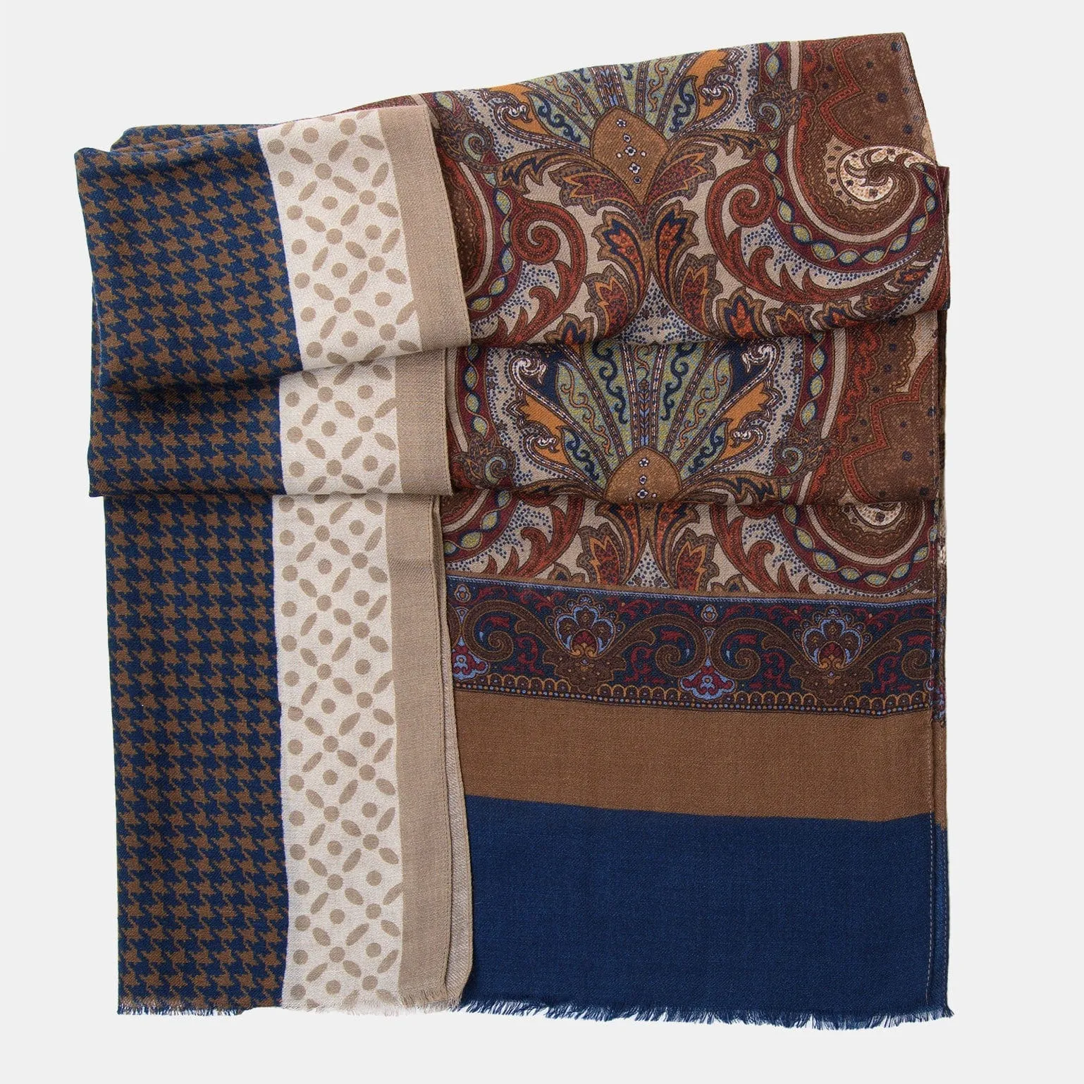 Aosta - Wool Scarf - Brown and Blue