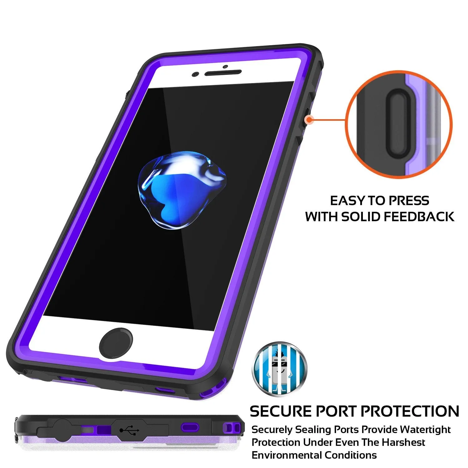 Apple iPhone 8 Waterproof Case, PUNKcase CRYSTAL Purple W/ Attached Screen Protector  | Warranty