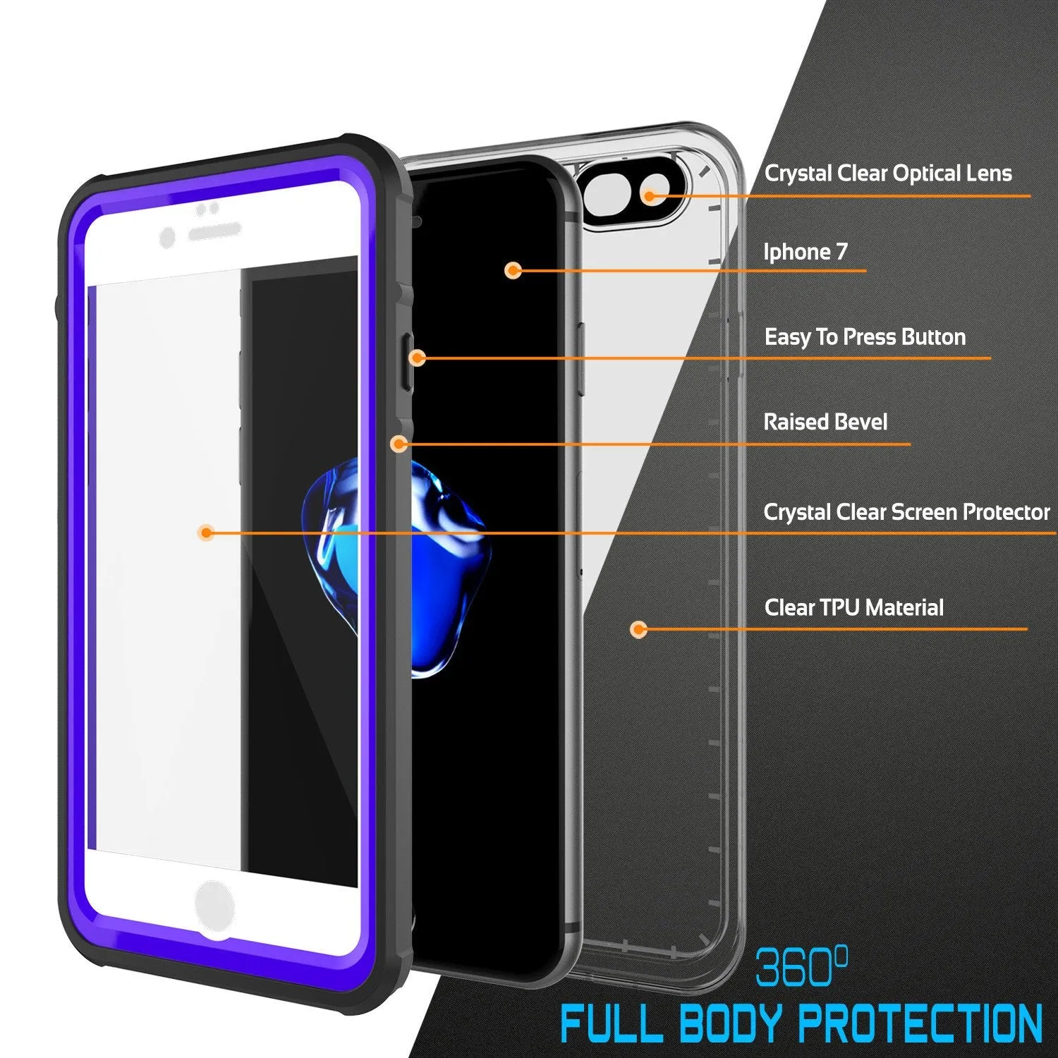 Apple iPhone 8 Waterproof Case, PUNKcase CRYSTAL Purple W/ Attached Screen Protector  | Warranty