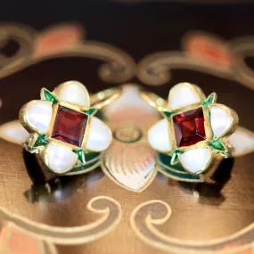 Ariel 14k Gold, Garnet and Pearl Earrings