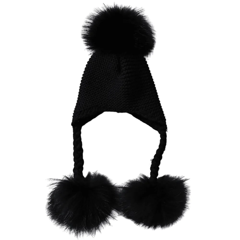 Baby Hat with Three Real Fur Pompoms