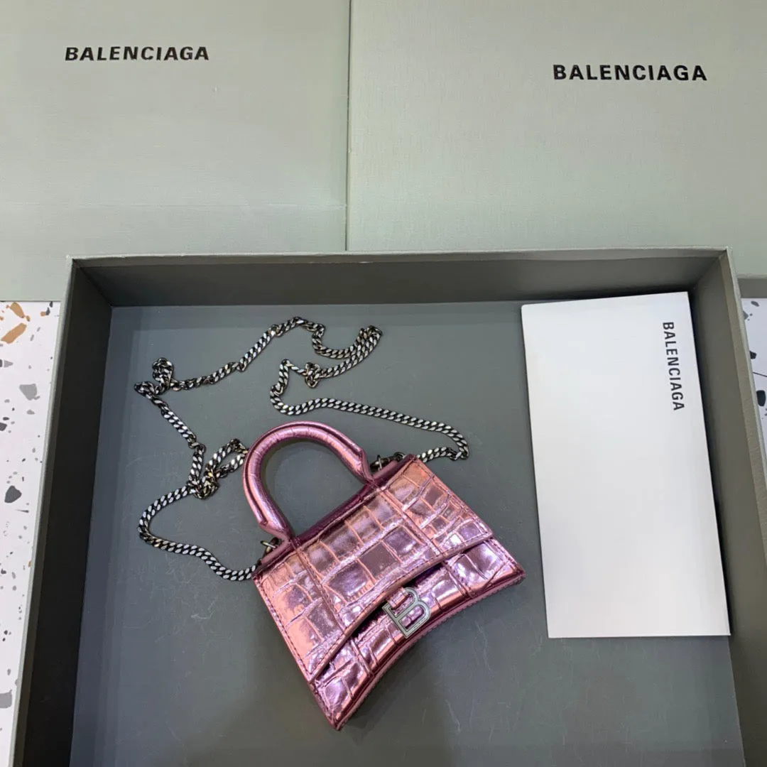 Balen Hourglass Mini Handbag With Chain In Light Pink, For Women,  Bags 4.7in/12cm