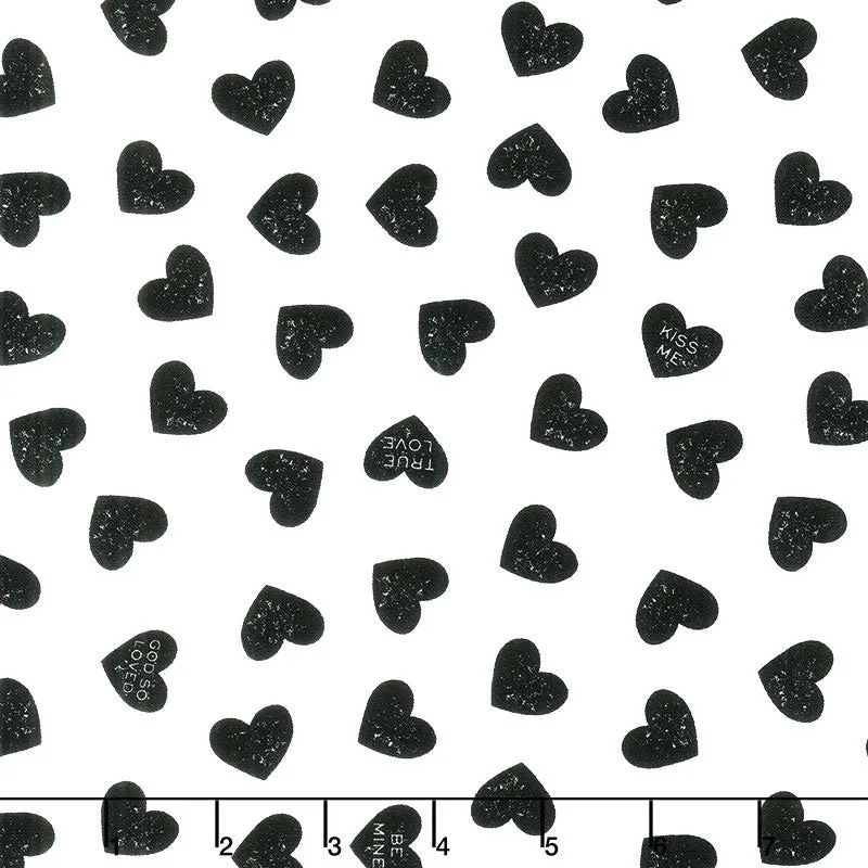 Be Mine Valentine - Candy Hearts Black Yardage