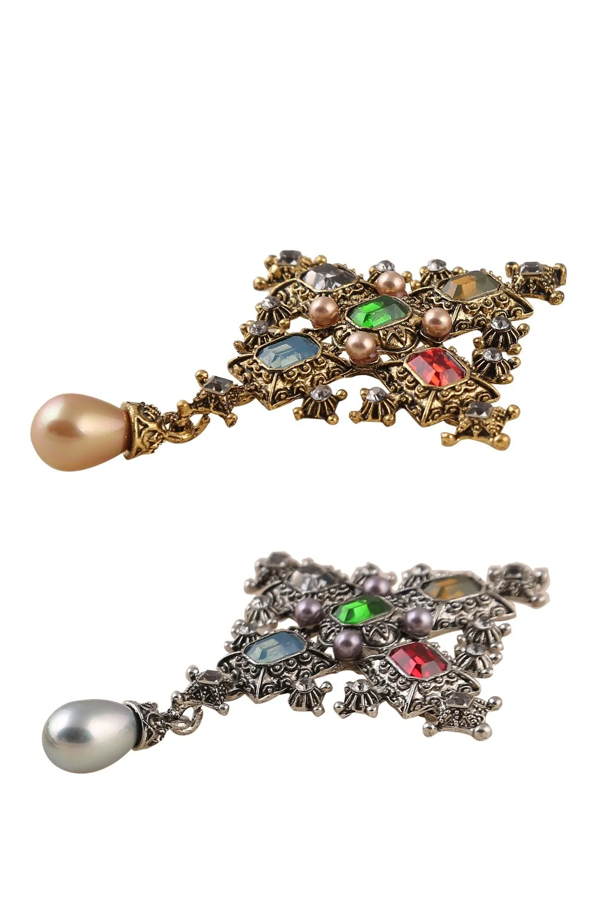 Beautiful Vintage Multicolour Diamond & Pearl Brooch Pin