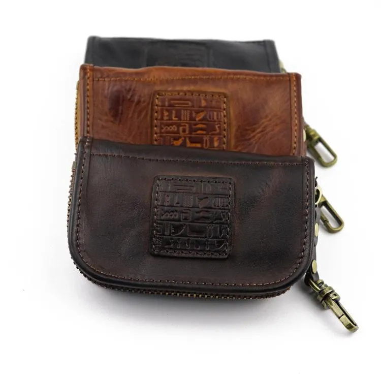 Black Leather Men's Key Holders Wallet Car Keys Wallet Brown Zipper Key Wallets For Men