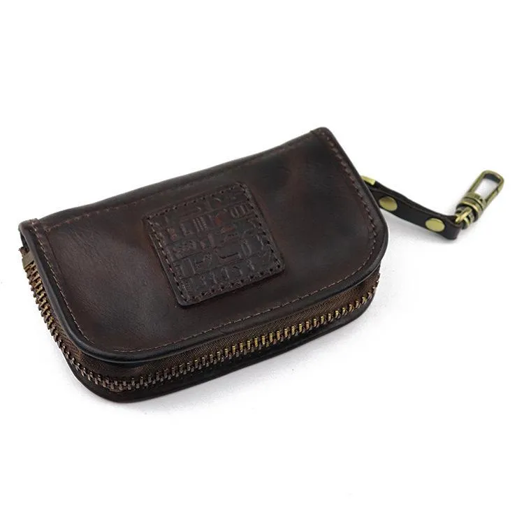 Black Leather Men's Key Holders Wallet Car Keys Wallet Brown Zipper Key Wallets For Men