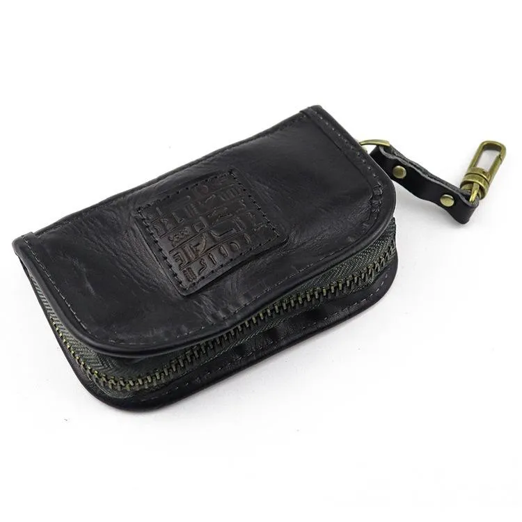 Black Leather Men's Key Holders Wallet Car Keys Wallet Brown Zipper Key Wallets For Men