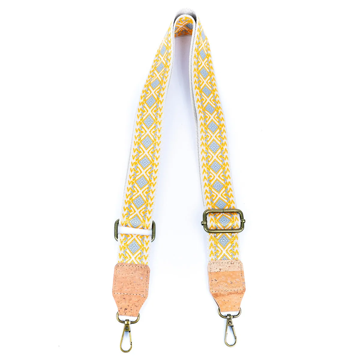 Bohemian Cork-Enhanced Striped Webbing Strap with Antique Bronze Hardware L-1067