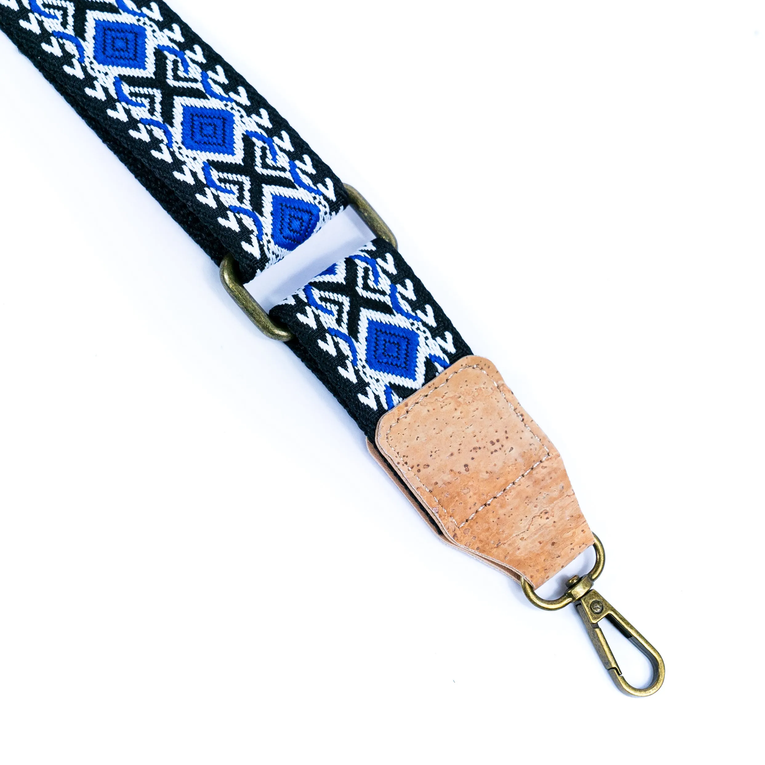 Bohemian Cork-Enhanced Striped Webbing Strap with Antique Bronze Hardware L-1067