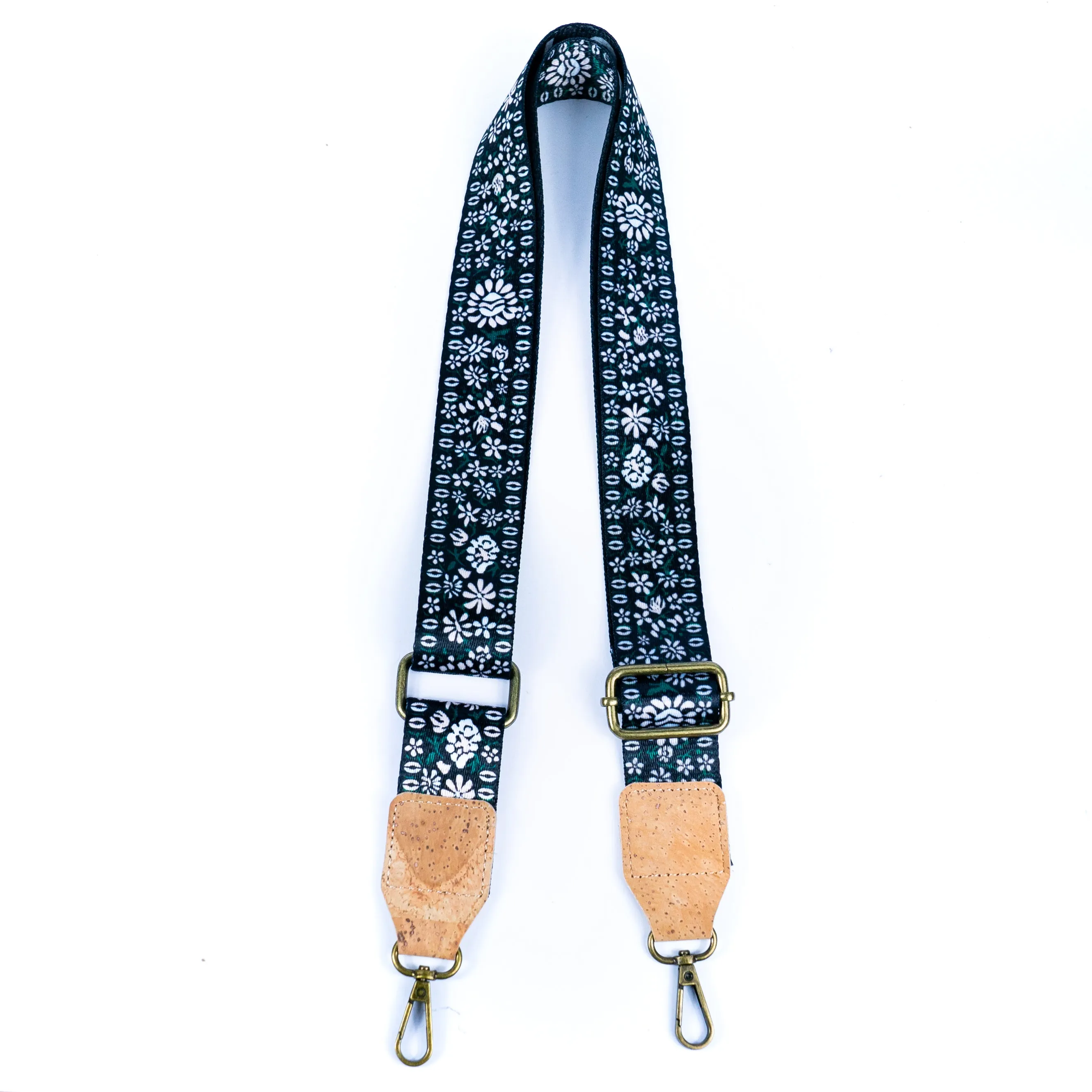 Bohemian Cork-Enhanced Striped Webbing Strap with Antique Bronze Hardware L-1067