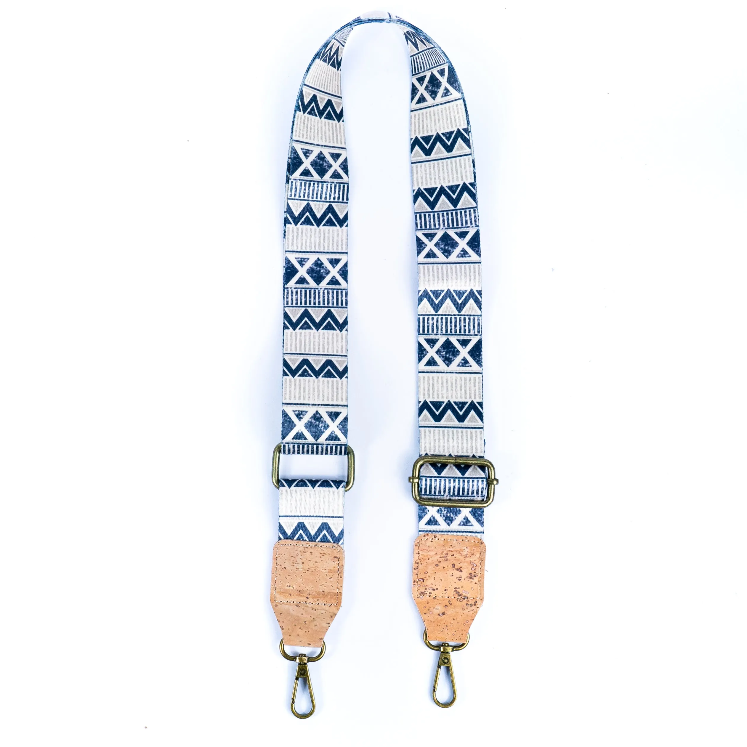 Bohemian Cork-Enhanced Striped Webbing Strap with Antique Bronze Hardware L-1067