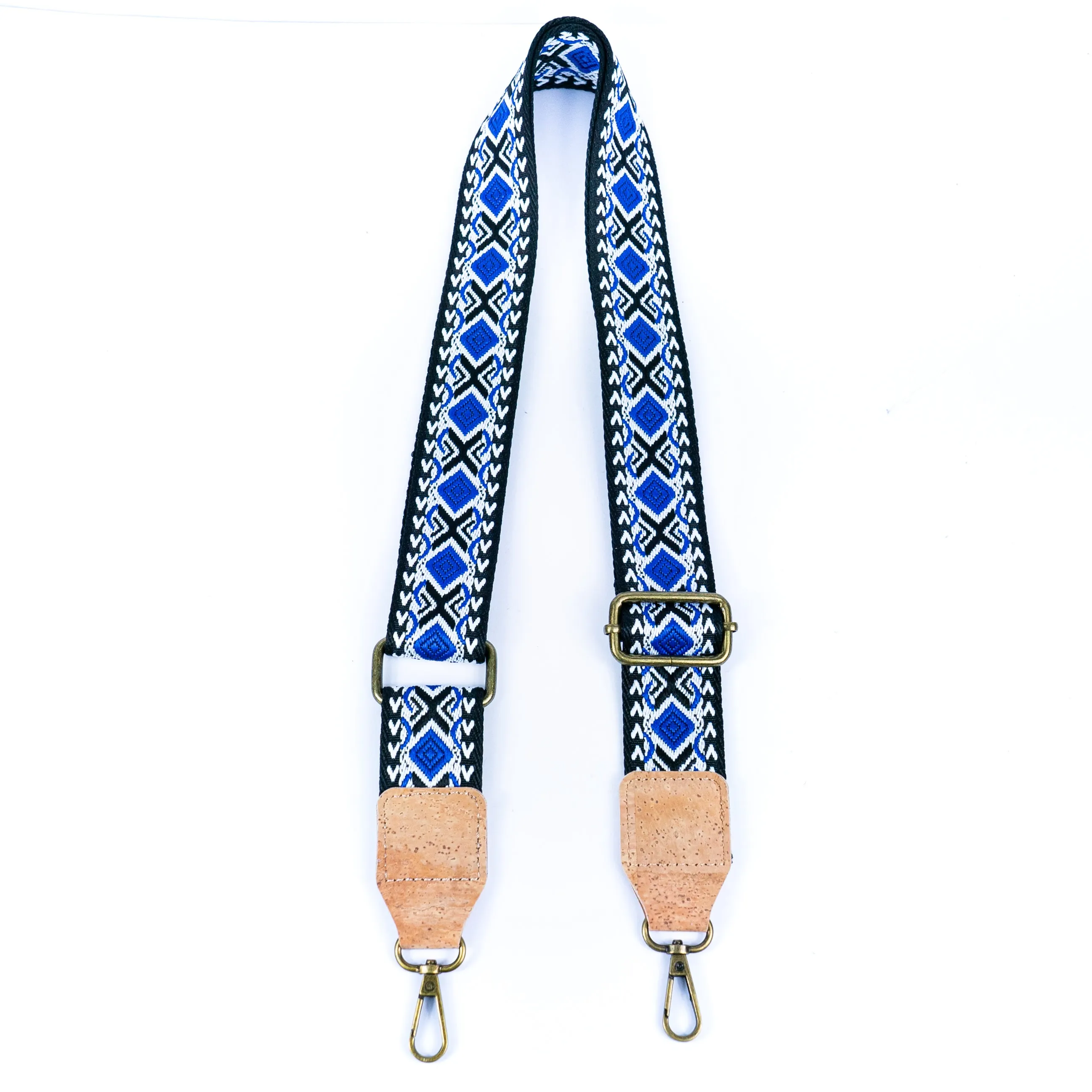 Bohemian Cork-Enhanced Striped Webbing Strap with Antique Bronze Hardware L-1067