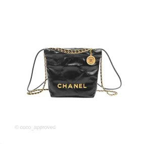 Chanel 22 Mini Bag Black Shiny Crumpled Calfskin