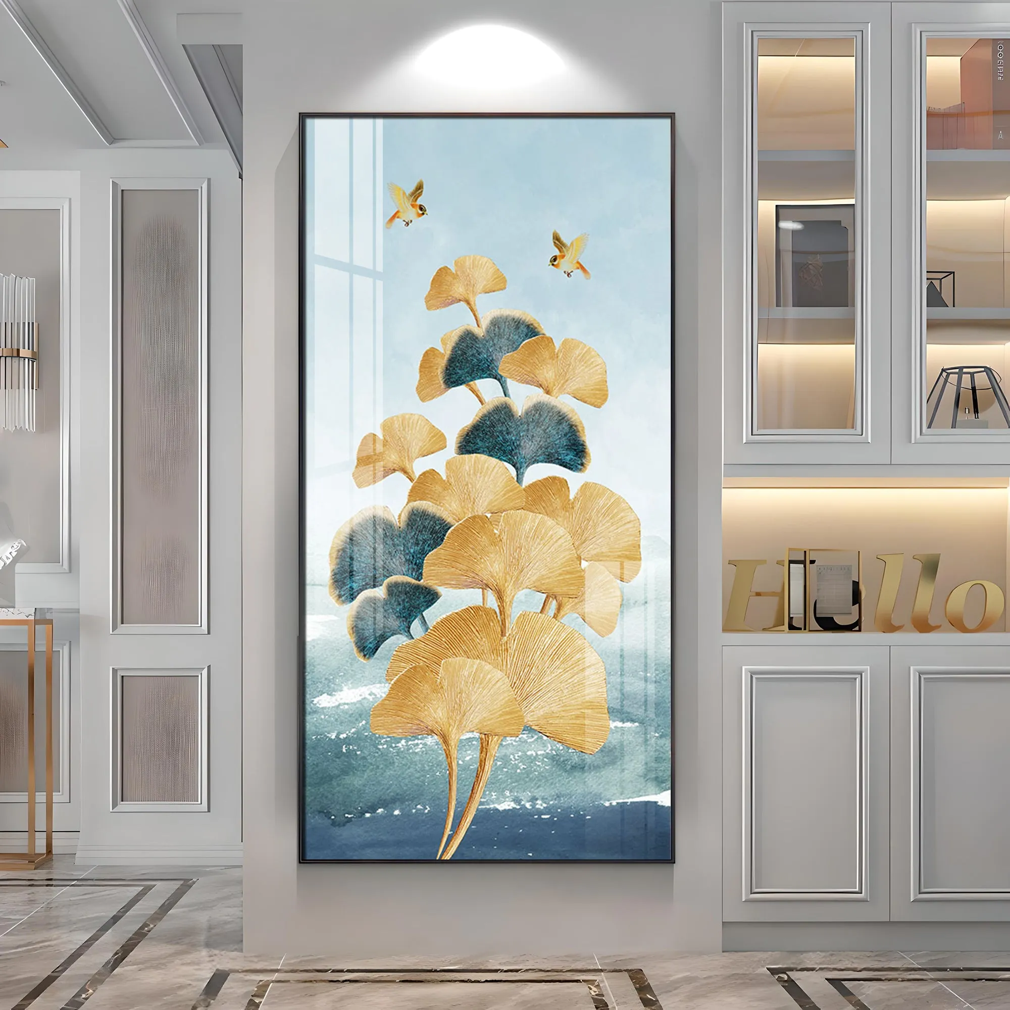 Colorful Biloba Leaves Luxury Crystal Wall Art