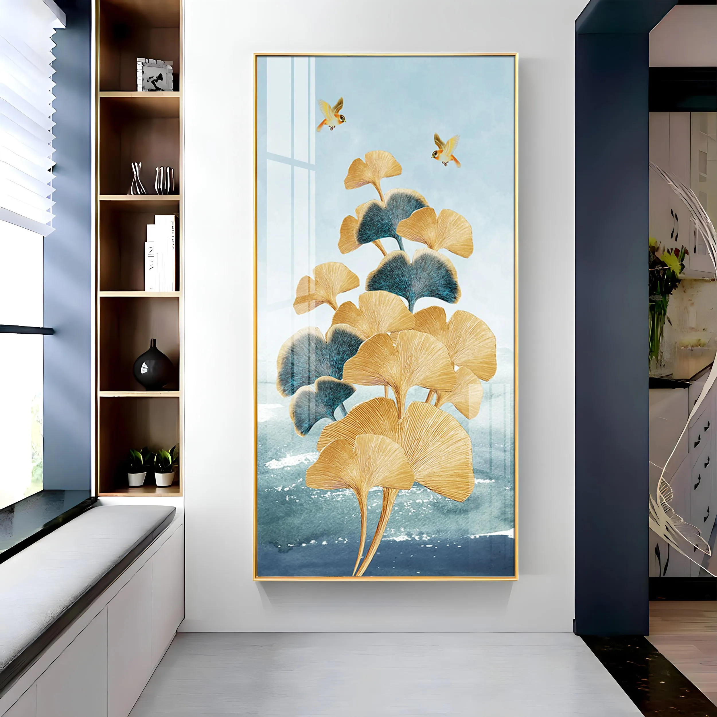 Colorful Biloba Leaves Luxury Crystal Wall Art