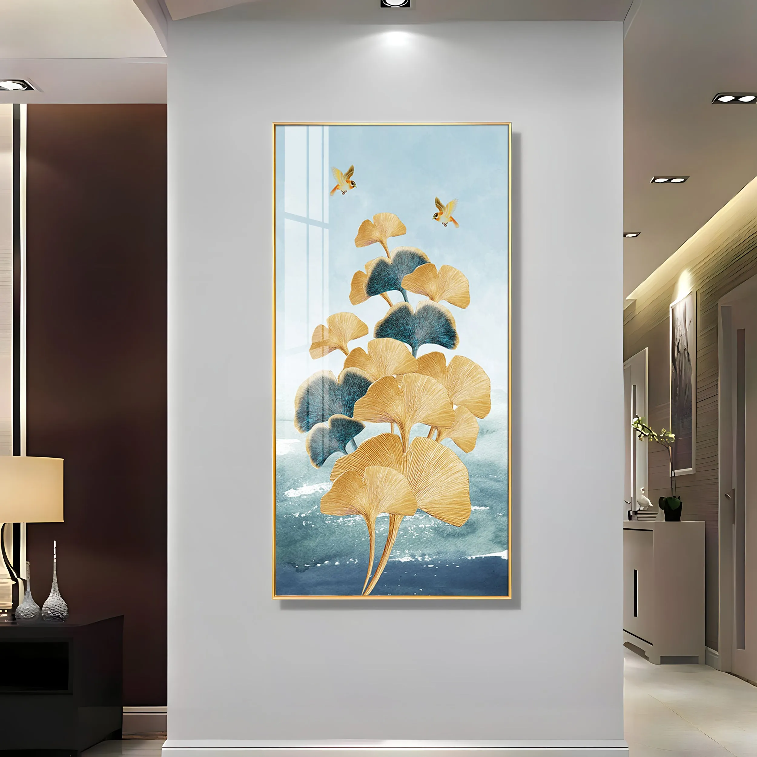 Colorful Biloba Leaves Luxury Crystal Wall Art