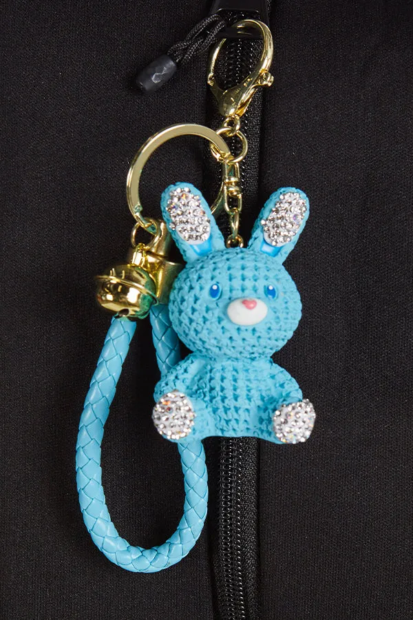 Crystal Rabbit Keychain with Rebel Charm in Blue