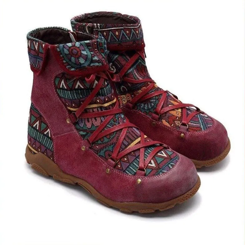 elveswallet Ethnic patchwork retro side zip booties