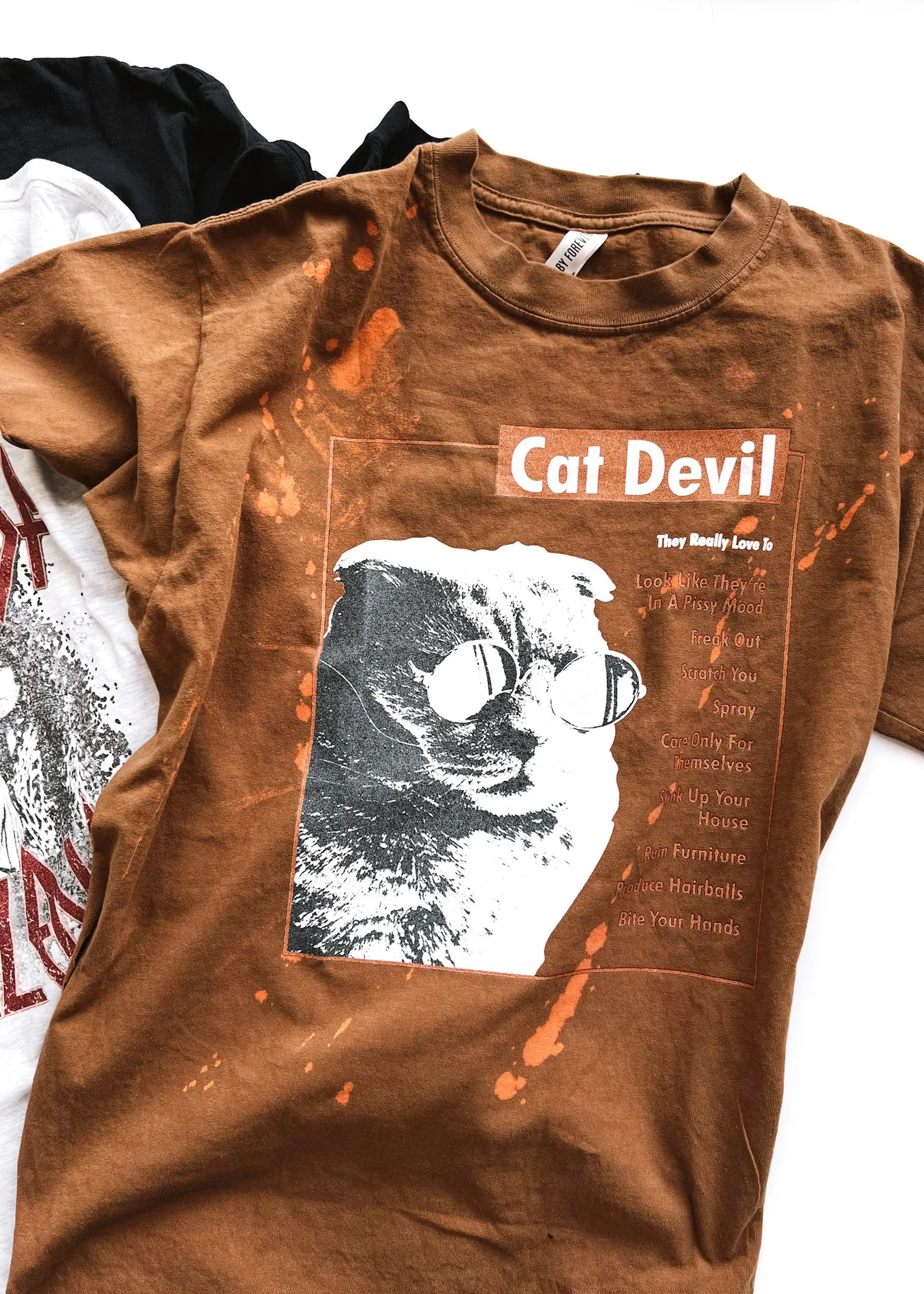 FINAL SALE: CAT DEVIL BLEACHED OUT SIDE SLIT TEE