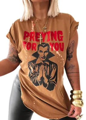 FINAL SALE: PREYING FOR YOU (VAMPIRE) BLEACHED OUT SIDE SLIT TEE