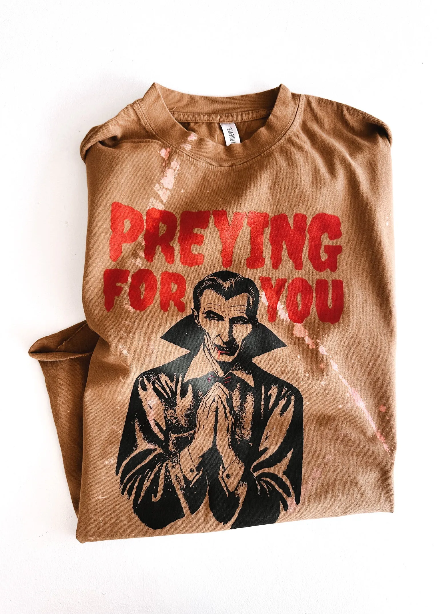 FINAL SALE: PREYING FOR YOU (VAMPIRE) BLEACHED OUT SIDE SLIT TEE