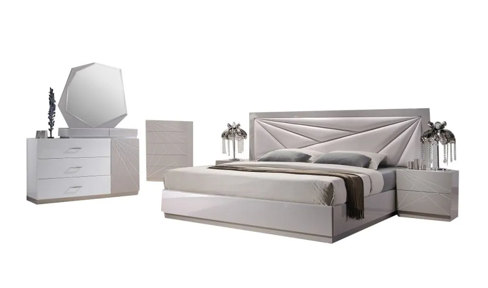 Florence White and Light Grey Lacquer Platform Bedroom Set