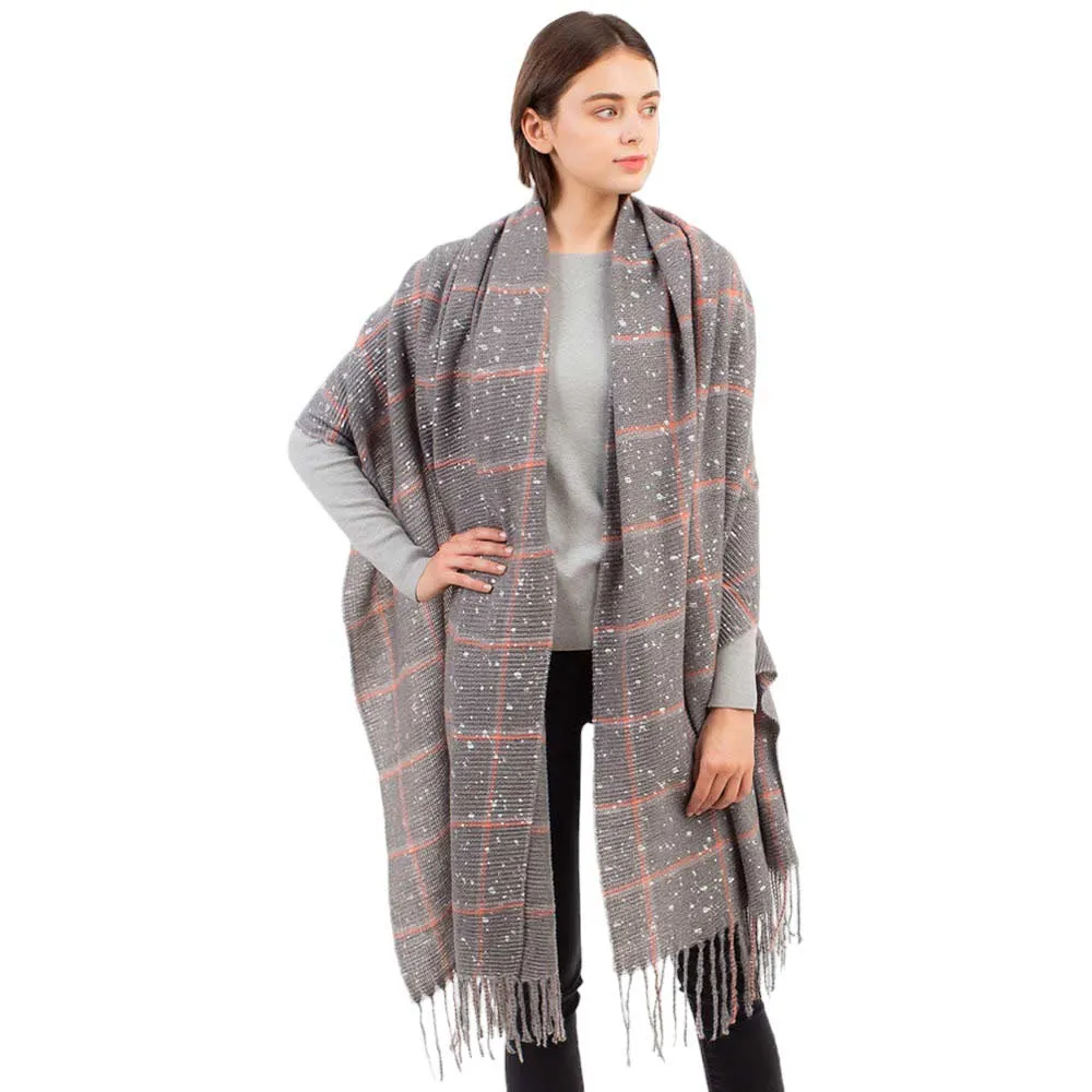 Glitter Checker Pattern With Tassel Scarf