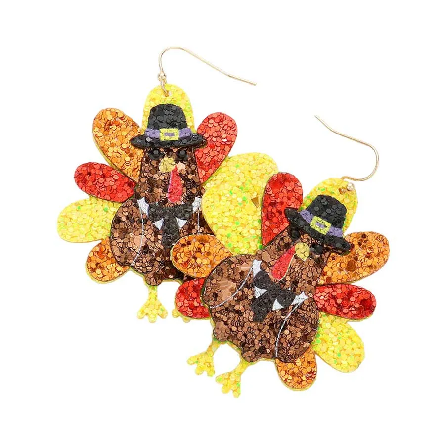 Glittered Turkey Dangle Earrings