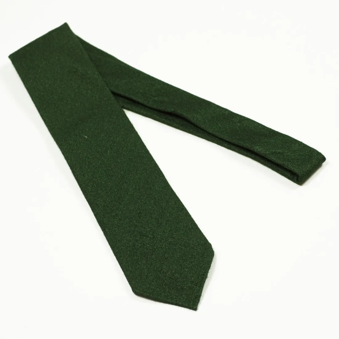 Hand-rolled emerald green herringbone cotton flannel tie