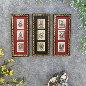 Handcrafted Jewelry Painting (Set of 3) - Wall Decor - 22K Gold Leaf Meenakari Marble Art