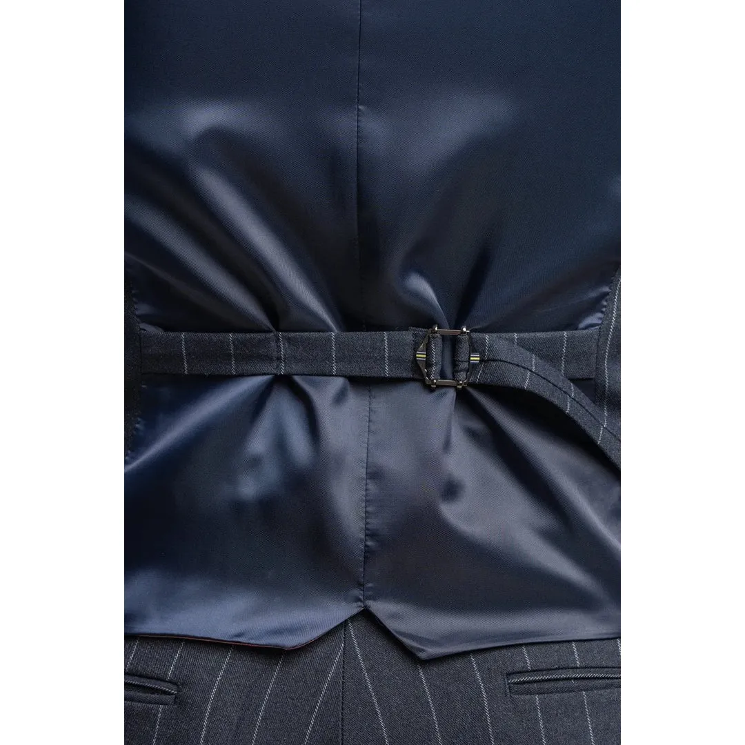 Invincible - Men's Navy Blue Pinstripe Waistcoat