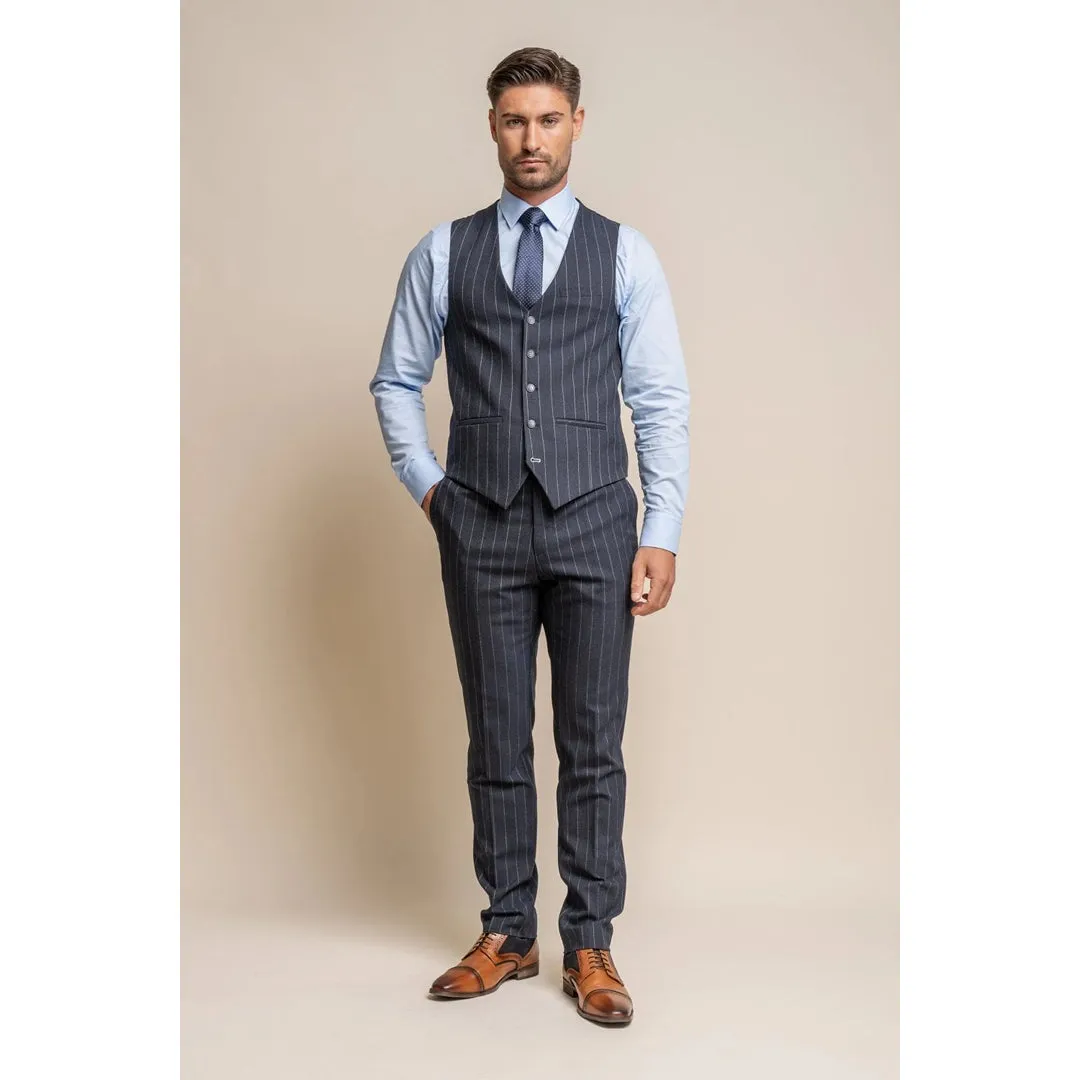 Invincible - Men's Navy Blue Pinstripe Waistcoat