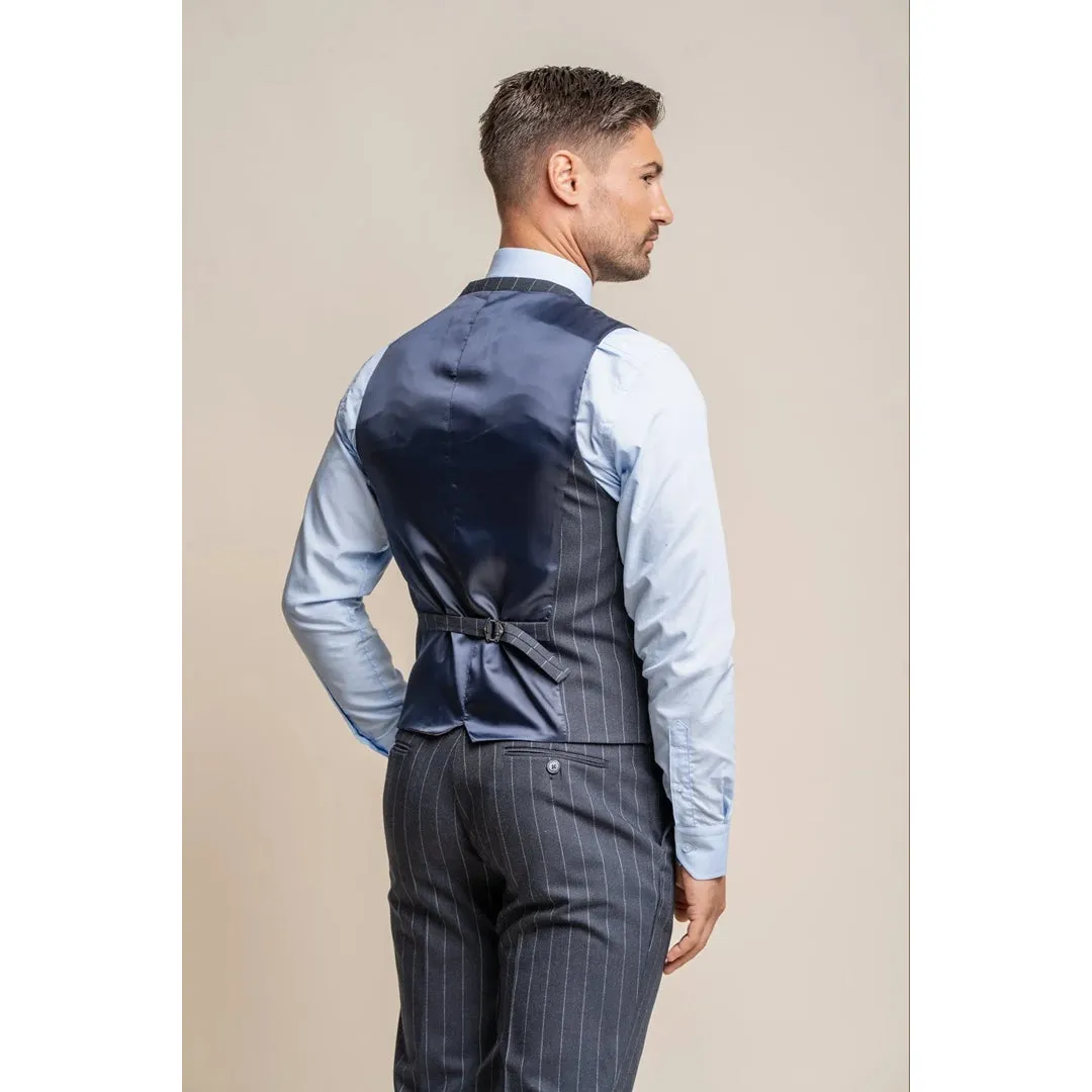 Invincible - Men's Navy Blue Pinstripe Waistcoat