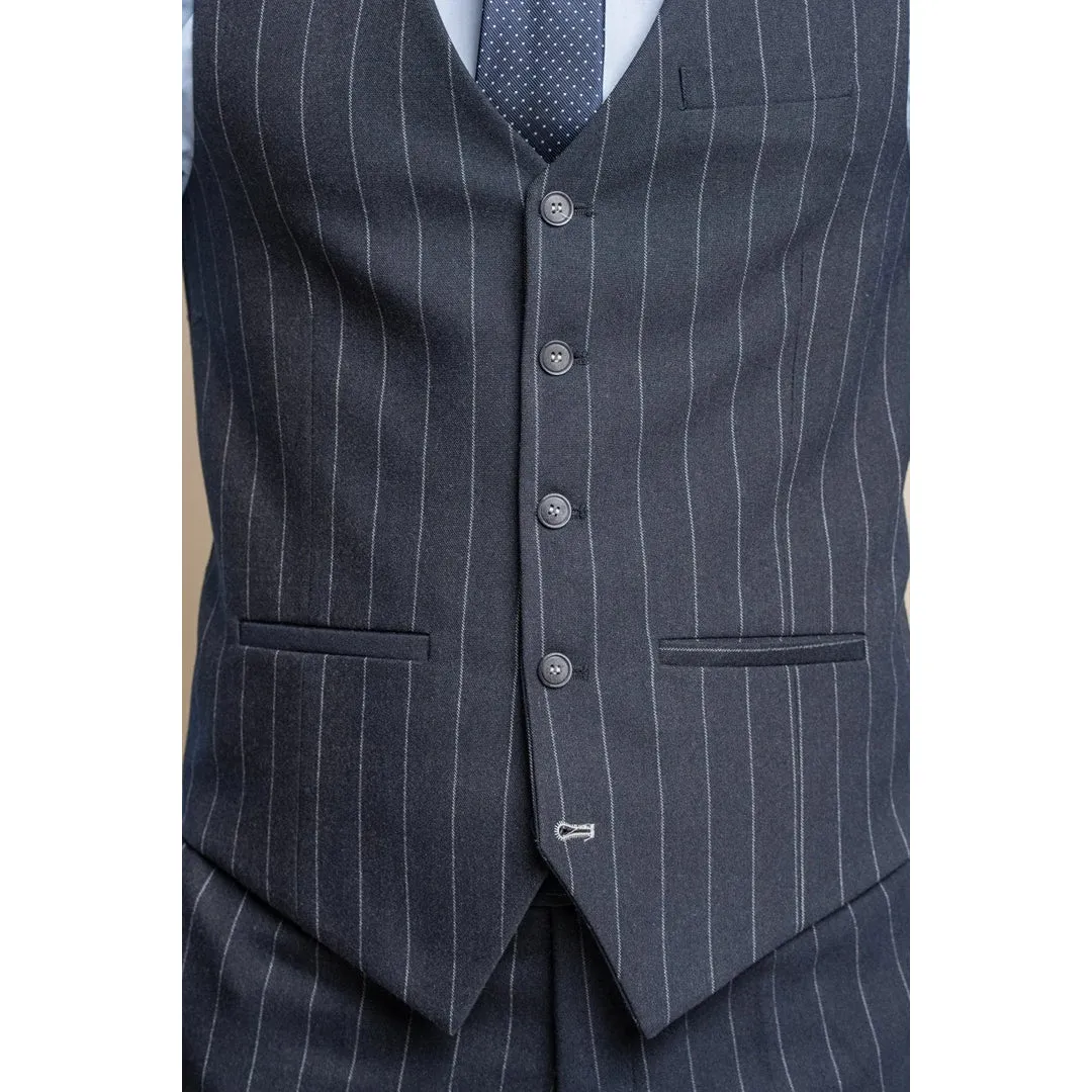 Invincible - Men's Navy Blue Pinstripe Waistcoat