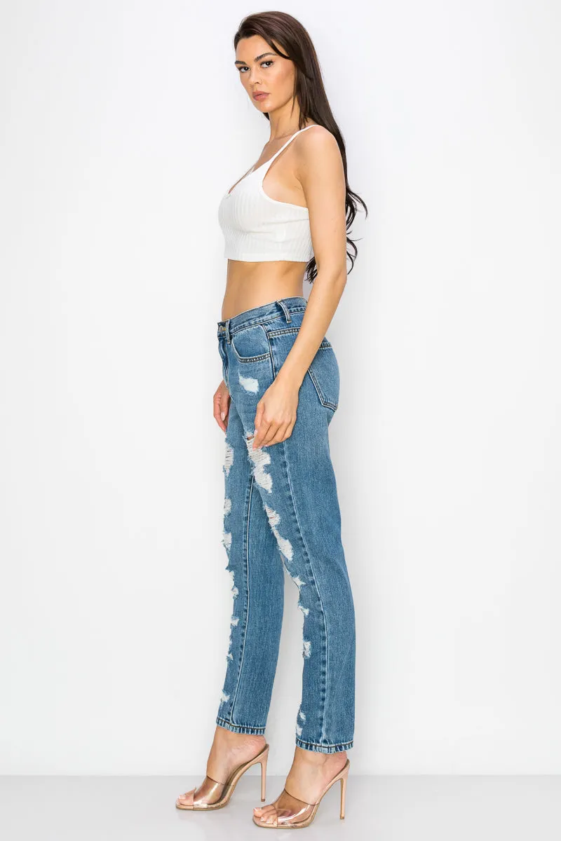 Iris - High Rise Heavy Destructed Boyfriend Jeans