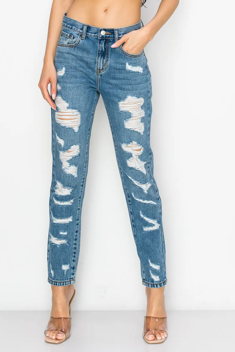 Iris - High Rise Heavy Destructed Boyfriend Jeans