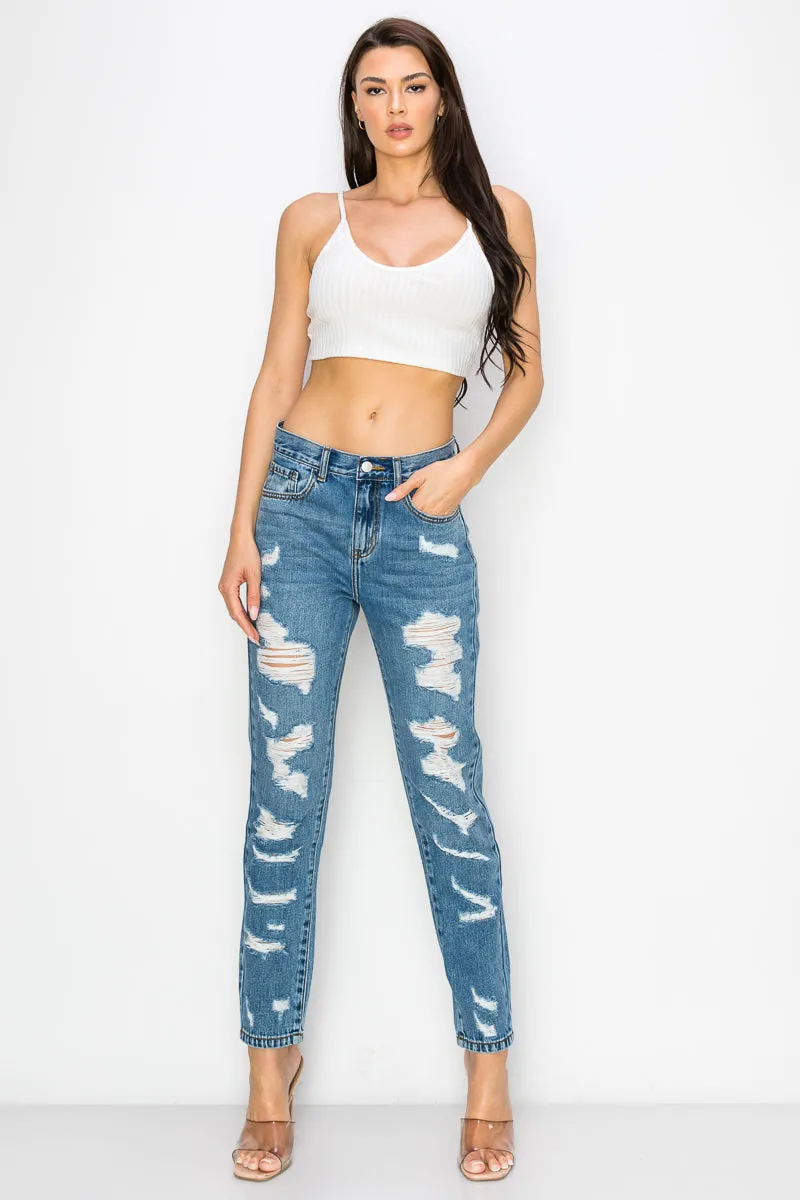 Iris - High Rise Heavy Destructed Boyfriend Jeans