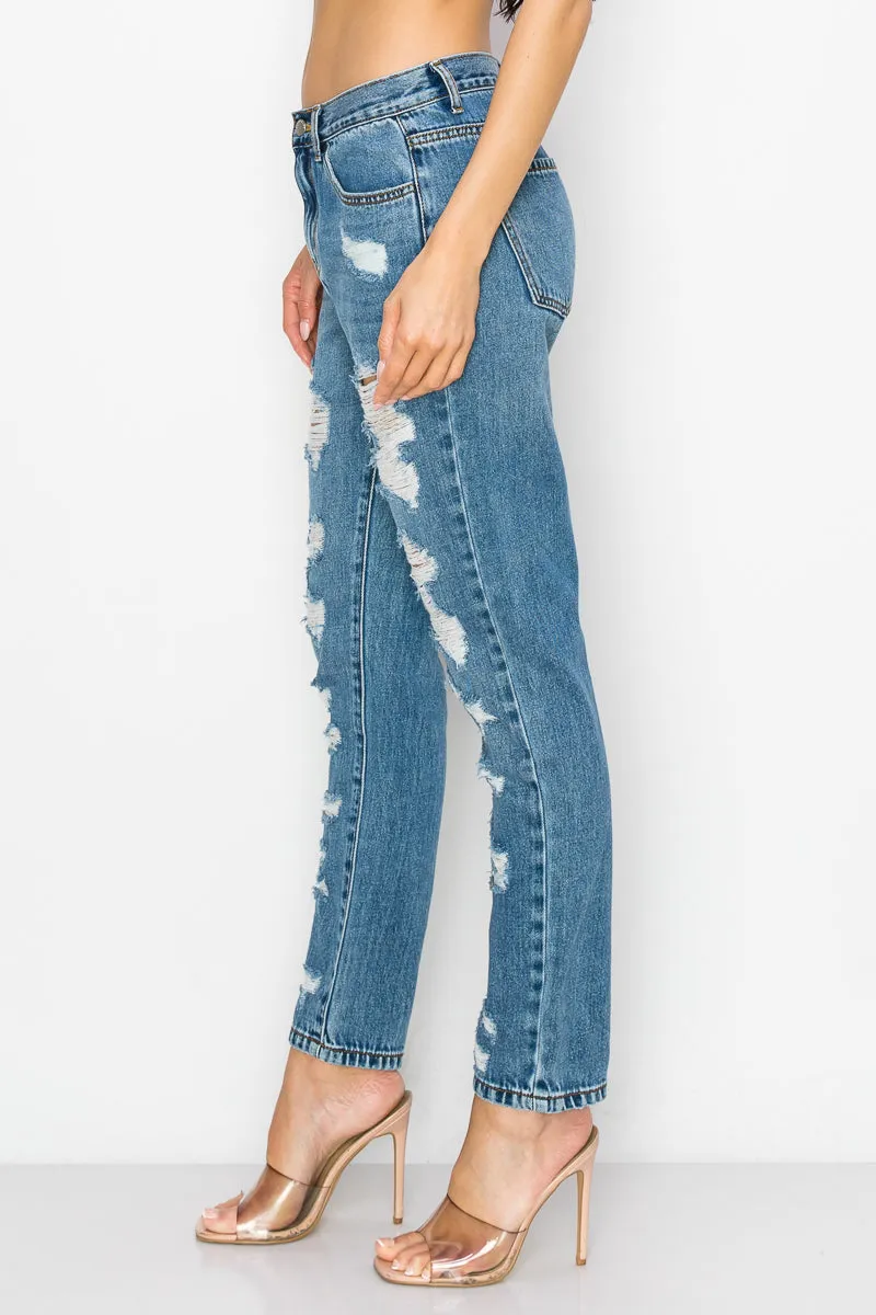 Iris - High Rise Heavy Destructed Boyfriend Jeans