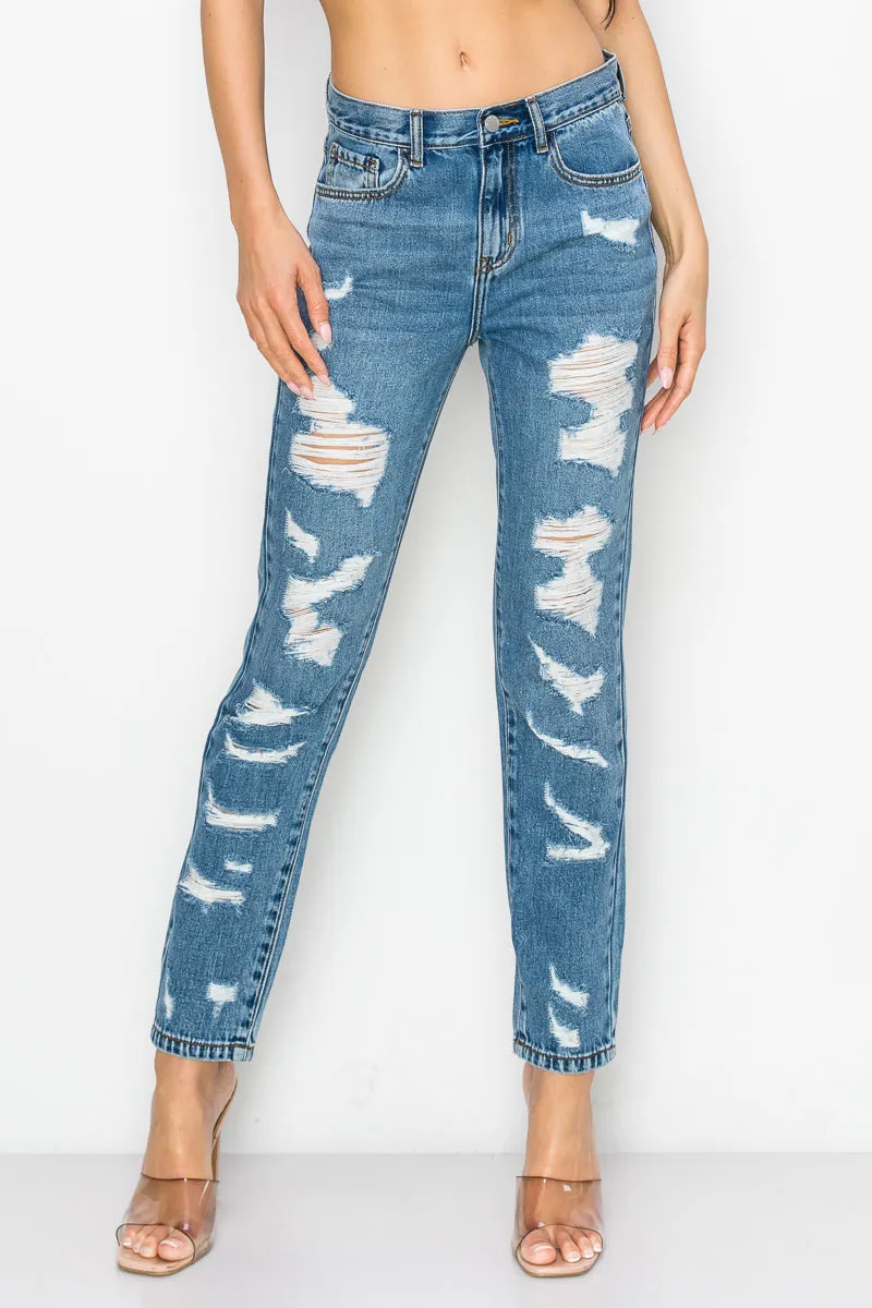 Iris - High Rise Heavy Destructed Boyfriend Jeans