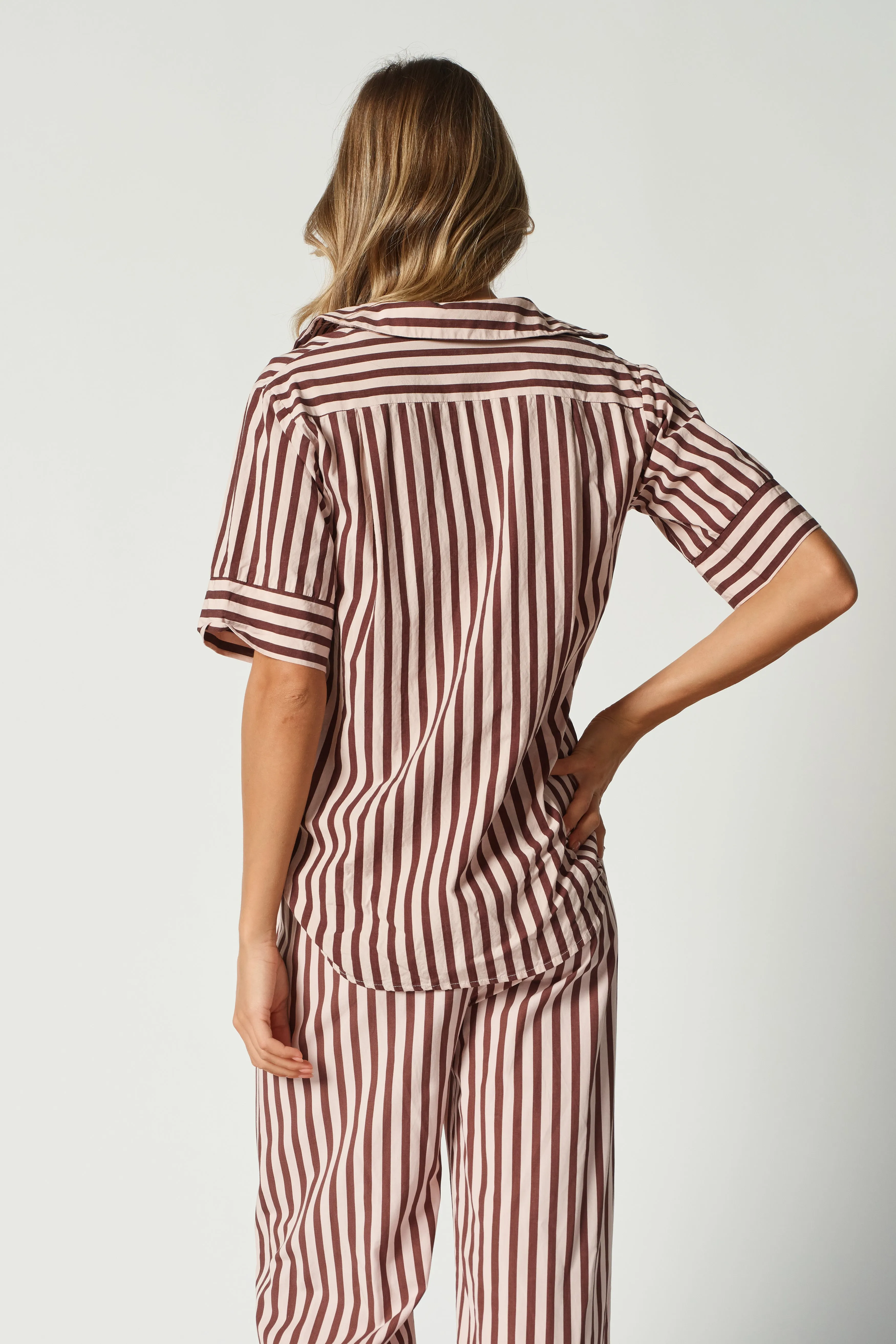 Iris Stripe Button-Down Shirt - Cinnamon / Pink