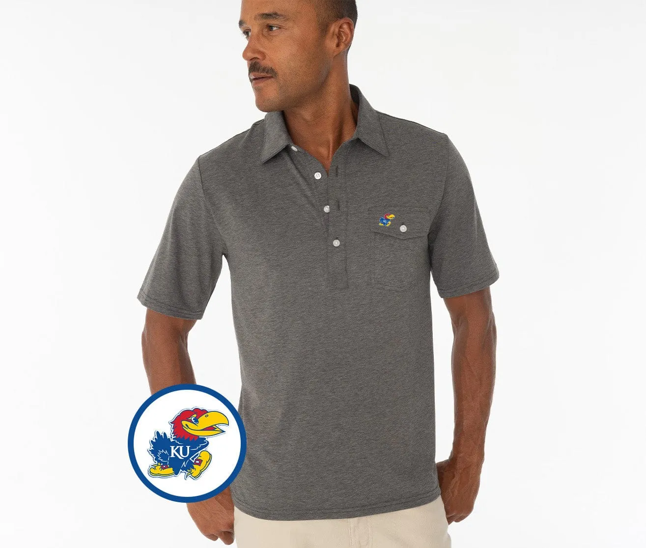 Kansas - Coach's Performance Players Shirt - Jayhawk - Heather Gray