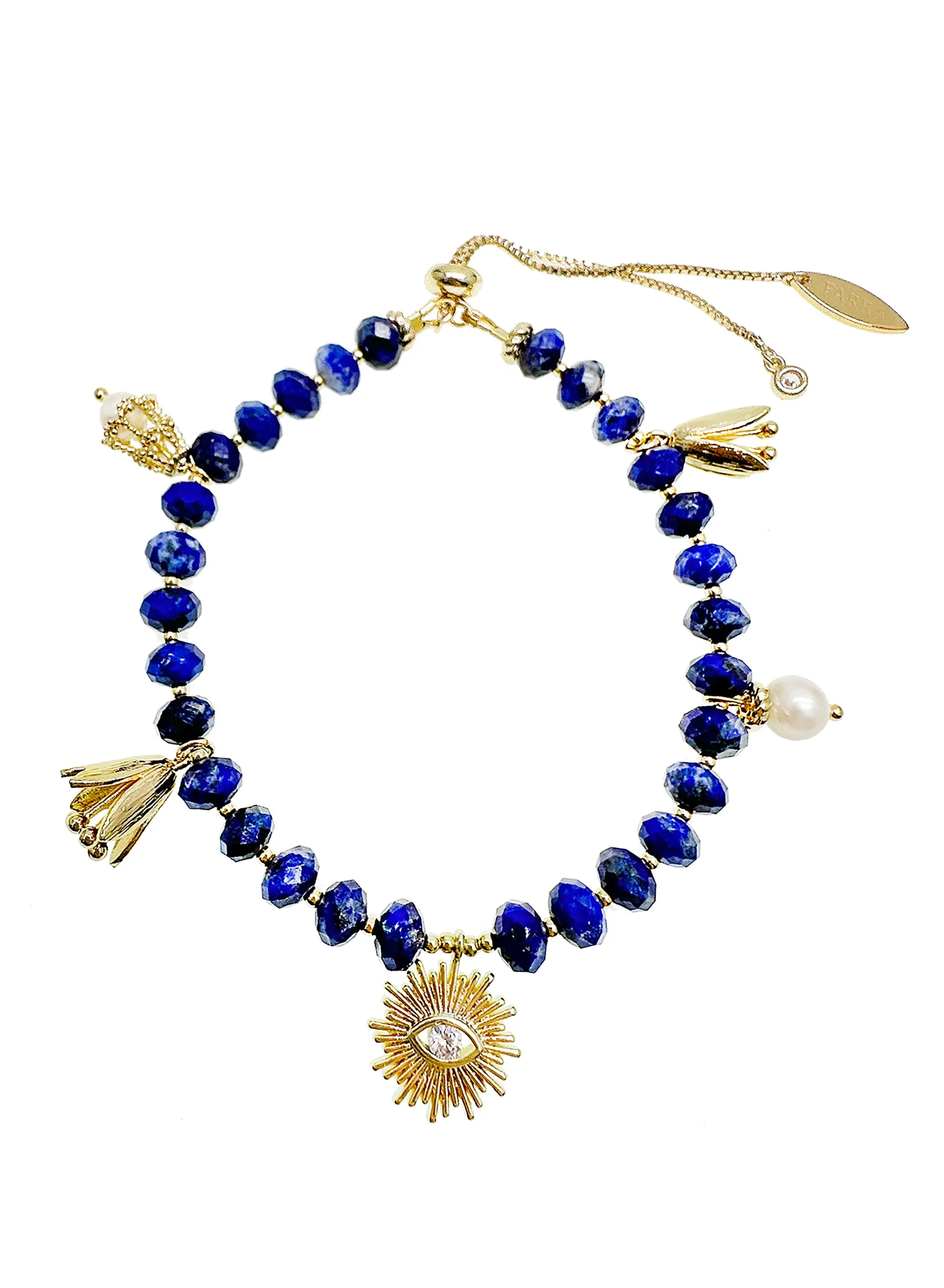 Lapis with Evil Eye Charms Adjustable Bracelet JB007