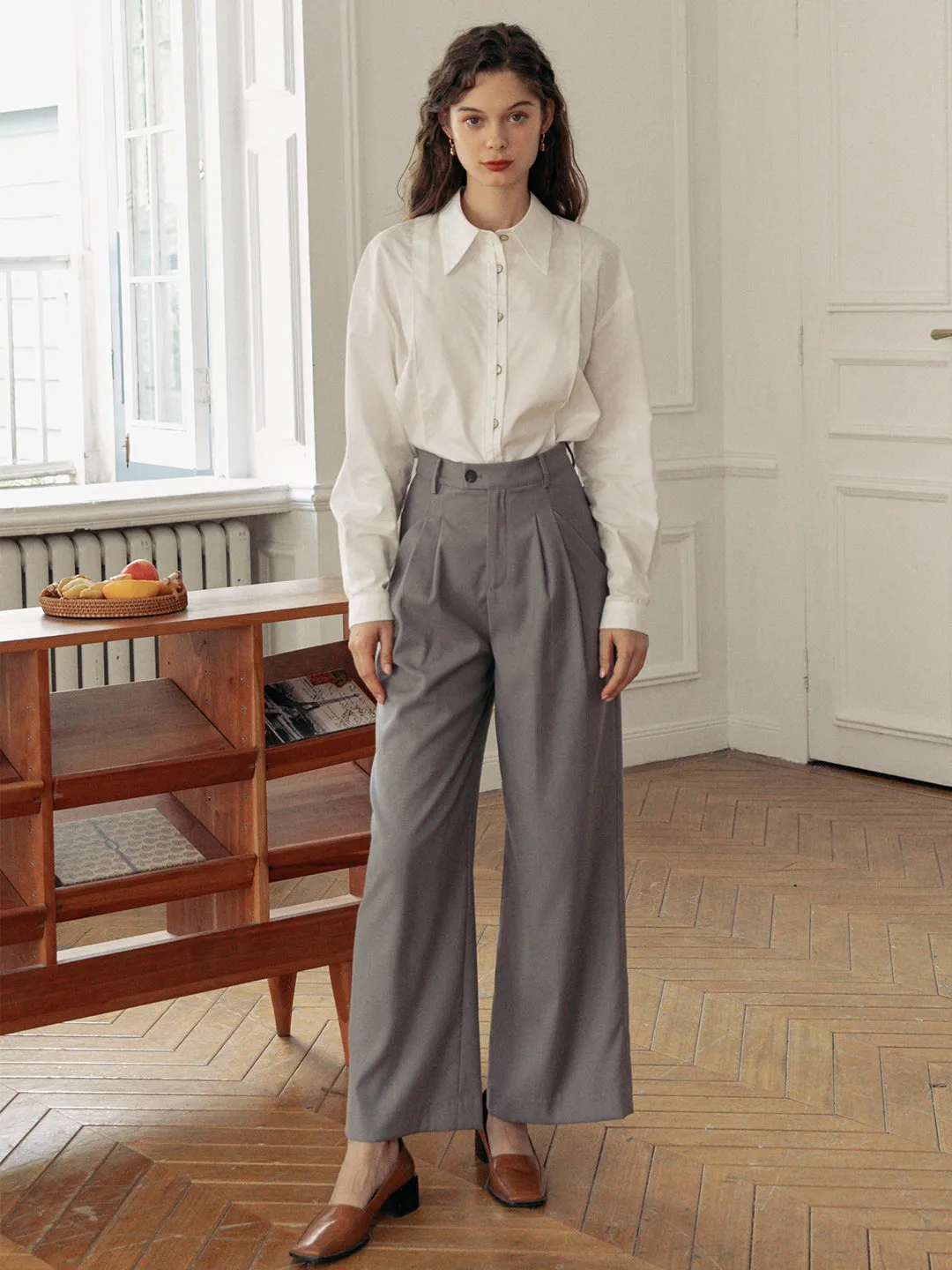 Leah High-waisted Straight Gray Trousers