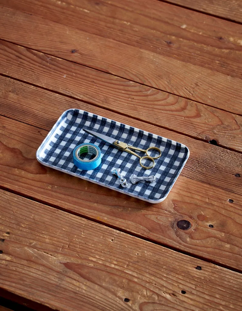 Linen Tray Small: Navy White Check