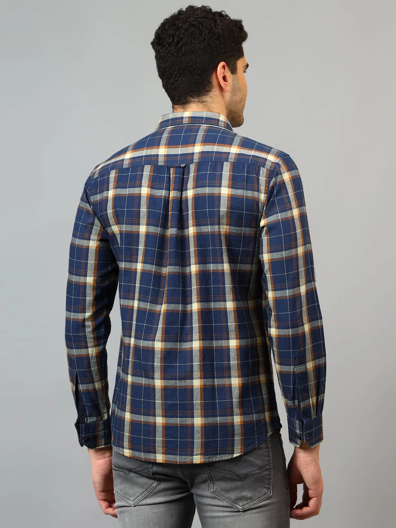 Men's Navy Blue Casual Big Checks Full Sleeve Shirt