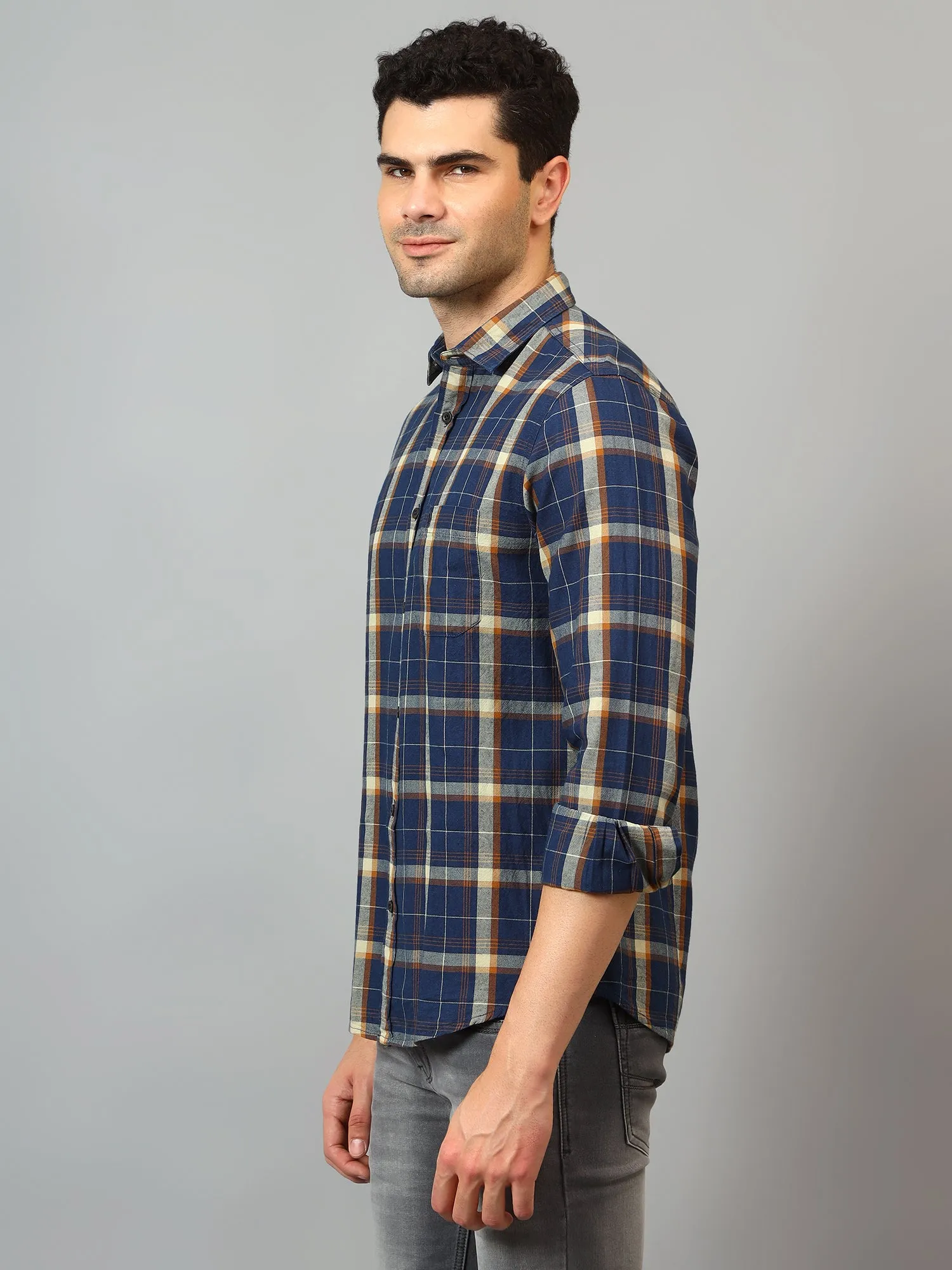 Men's Navy Blue Casual Big Checks Full Sleeve Shirt